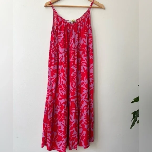 LOFT tropic floral strapped tiered midi dress. Size S. - Picture 2 of 8